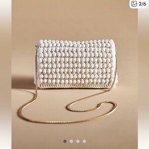 Anthropologie Pearl-Studded White Clutch